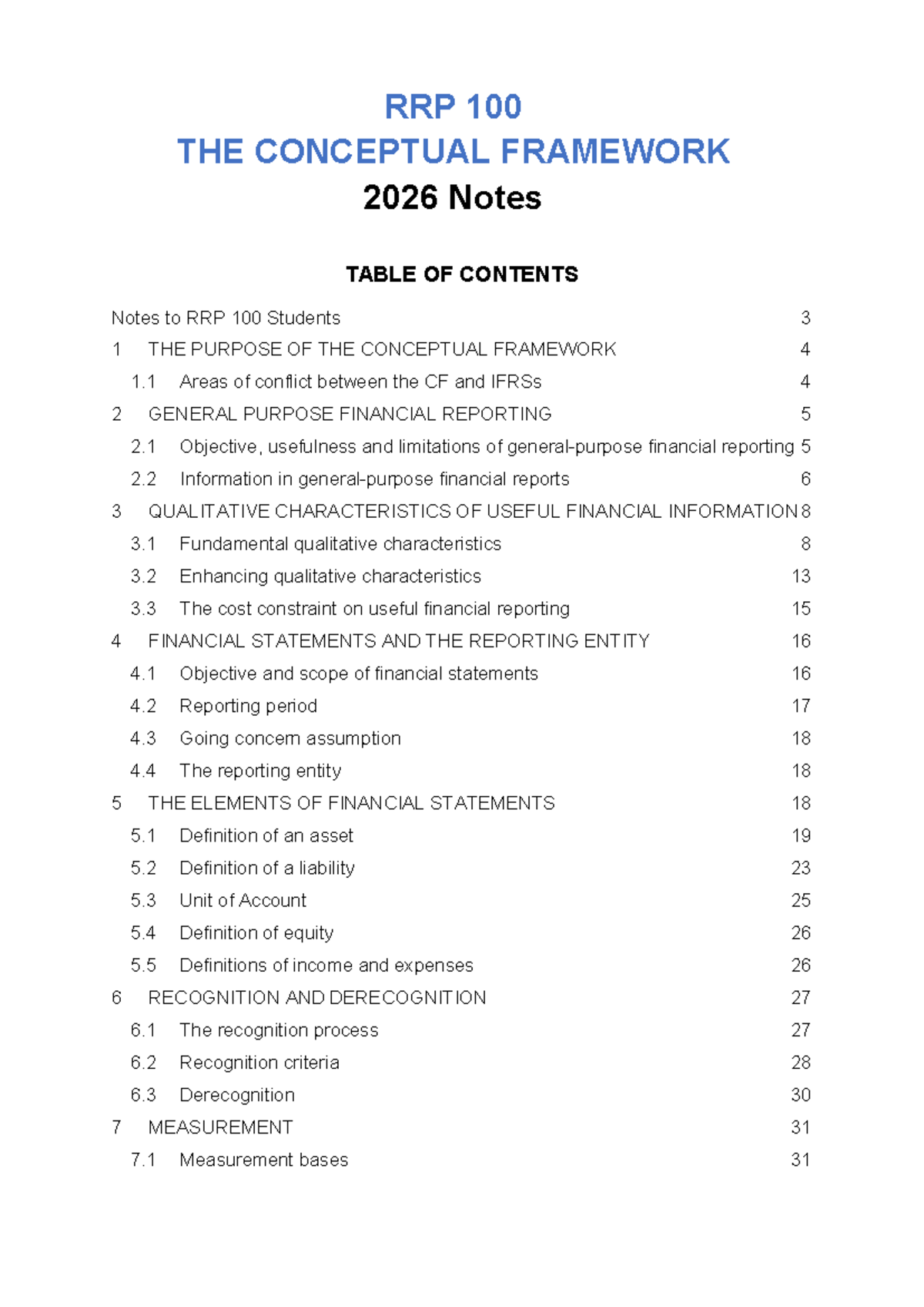 RRP 100 Class Notes: The Conceptual Framework Overview 2026 - Studocu