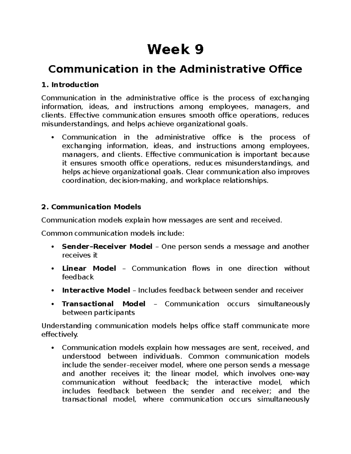 Week 9 - Communication Strategies in Admin Office Management - Studocu