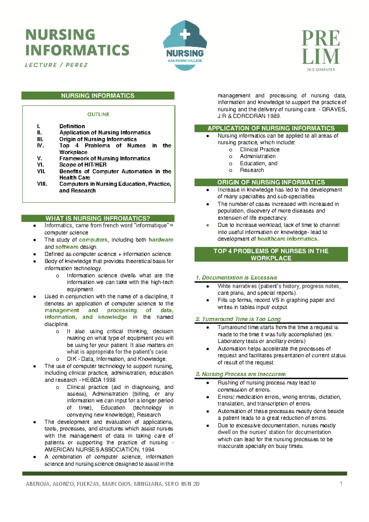 Nursing Informatics Overview: Management & Processing of Data (NSG ...