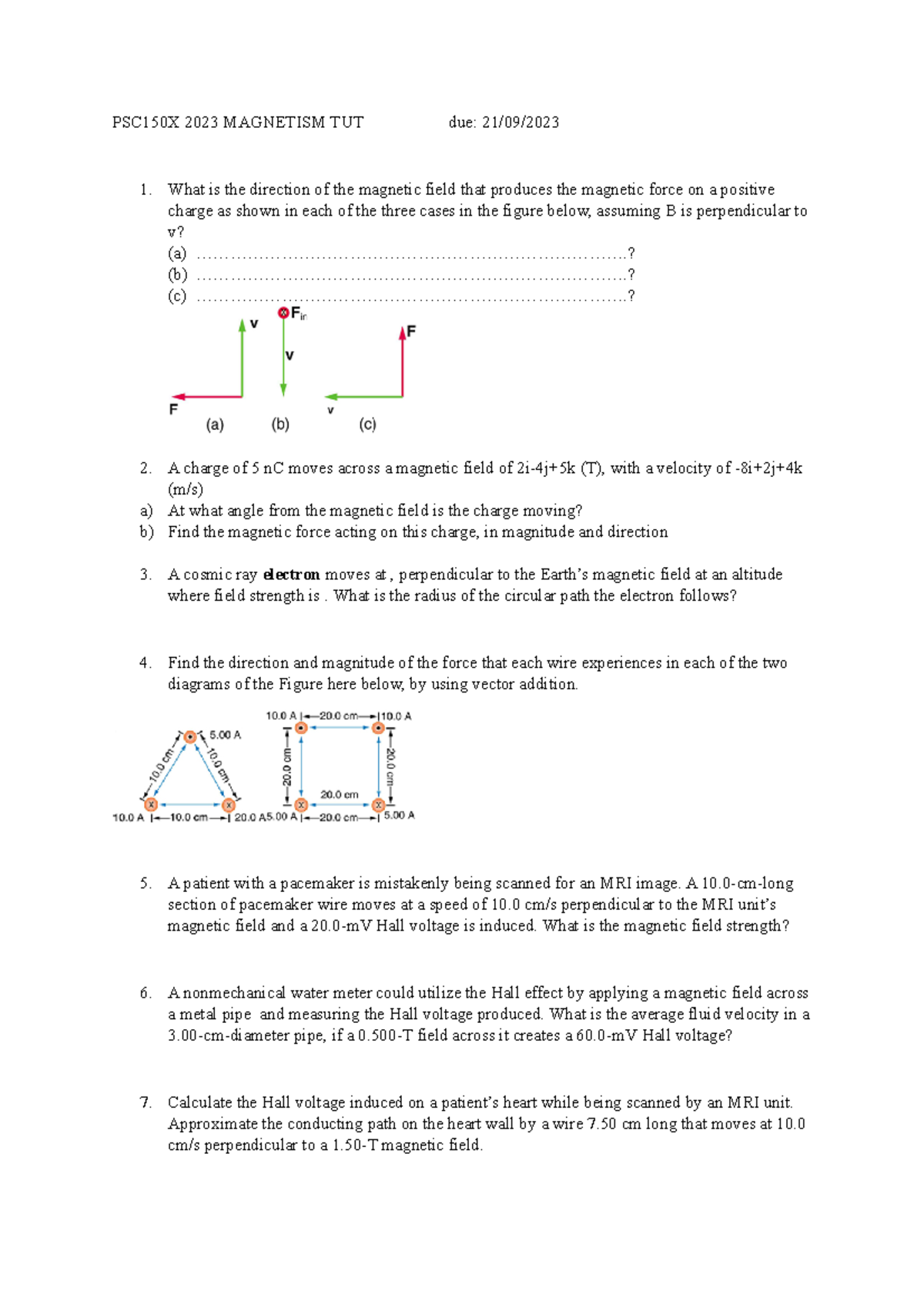 PSC150X Magnetism Tutorial Questions and Problems - Studocu