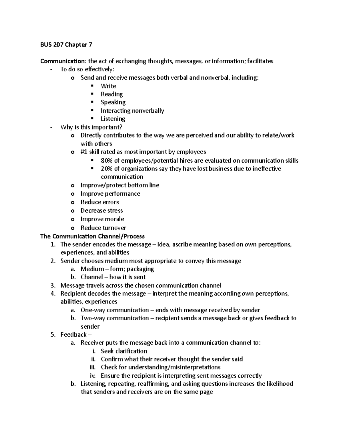 BUS 207 Chapter 7 - Importance of Effective Communication - Studocu