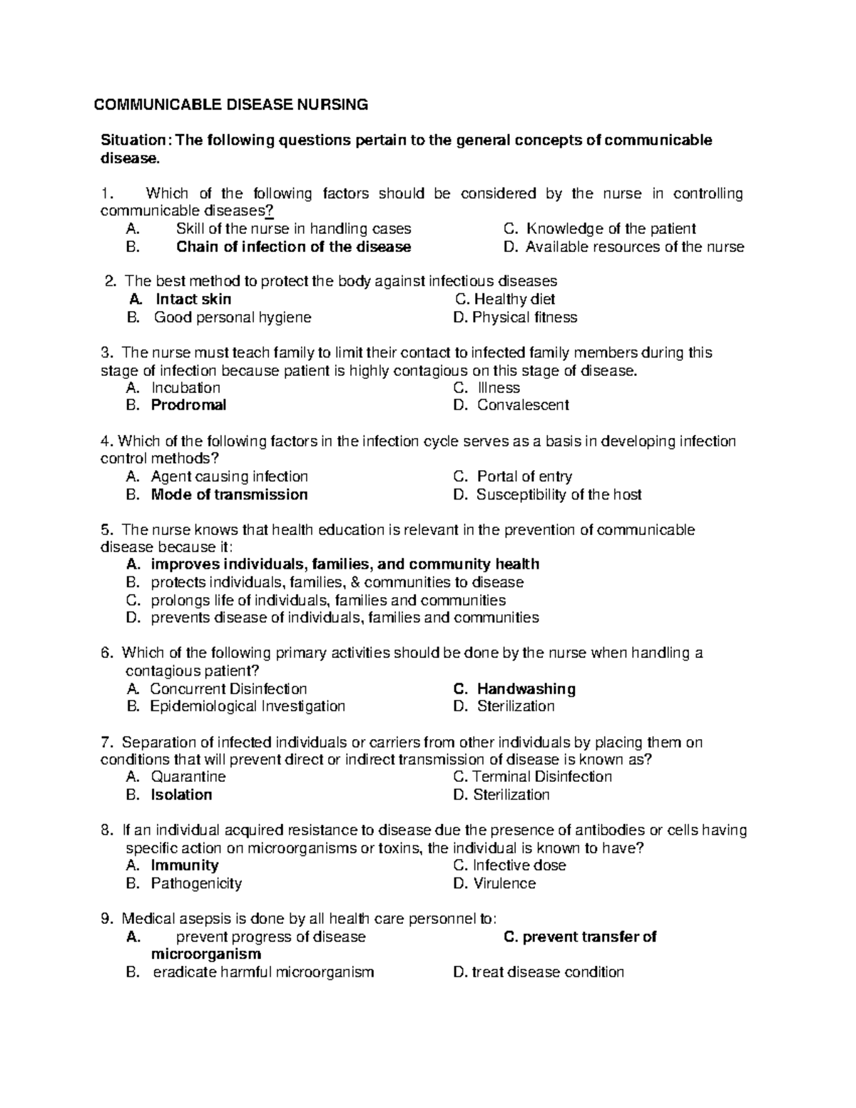 ## NUR 101: Communicable Diseases Nursing Exam Review Notes - Studocu