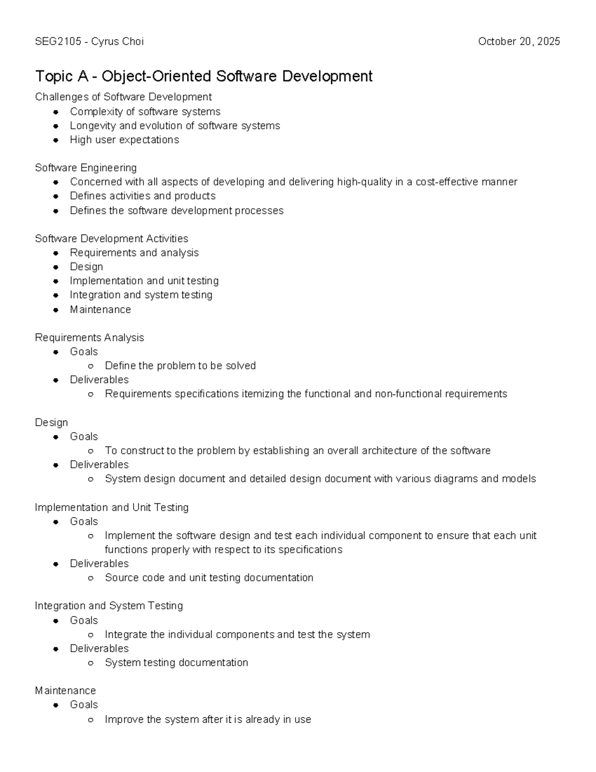 SEG2105 Midterm Cheat Sheet: Software Development & UML Concepts - Studocu