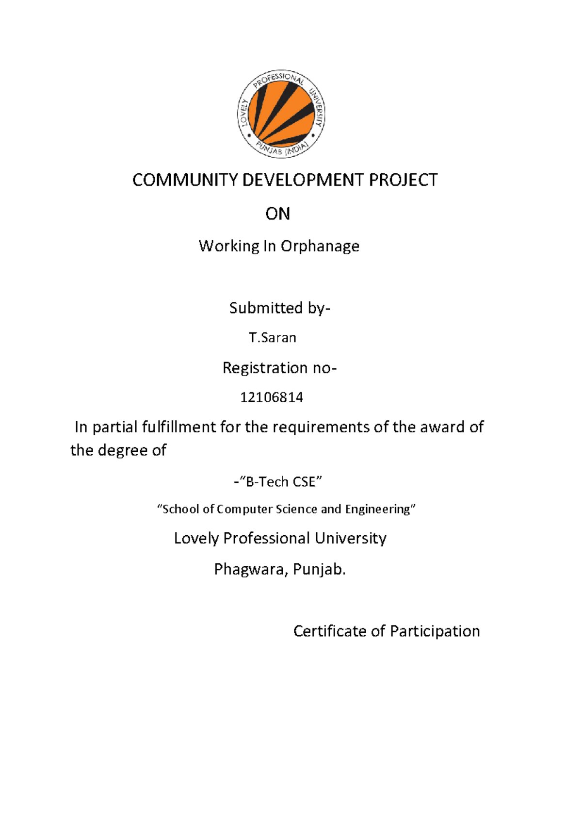 Community Development Project - COMMUNITY DEVELOPMENT PROJECT ON ...