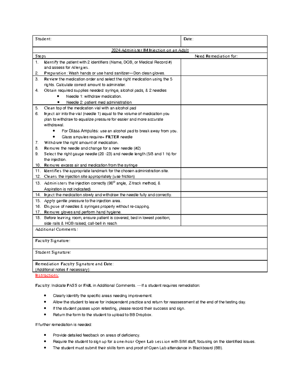 2024 IM Injection Skill Testing Guide for Students - Studocu