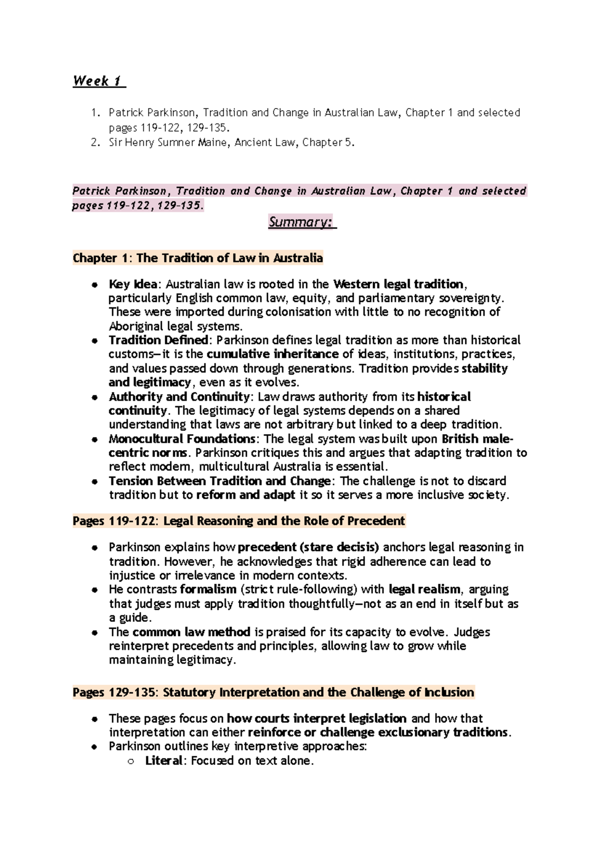 Legal History - Lecture Notes and Readings (Week 1) - Studocu