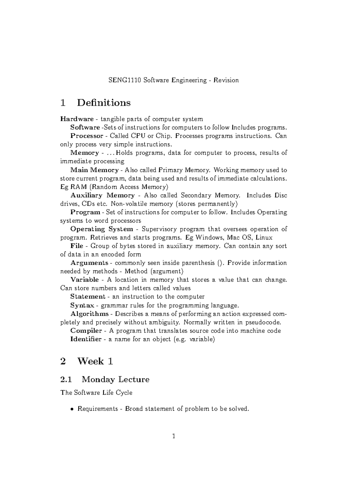 Lecture Notes: Software Engineering Terms & Definitions (Revision 1 ...