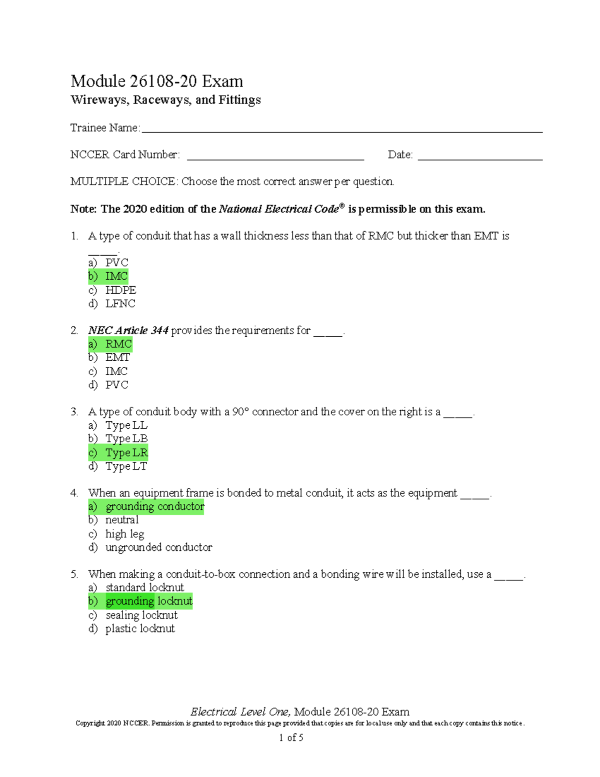 26108-20 Module Exam on Wireways, Raceways, and Fittings - Studocu