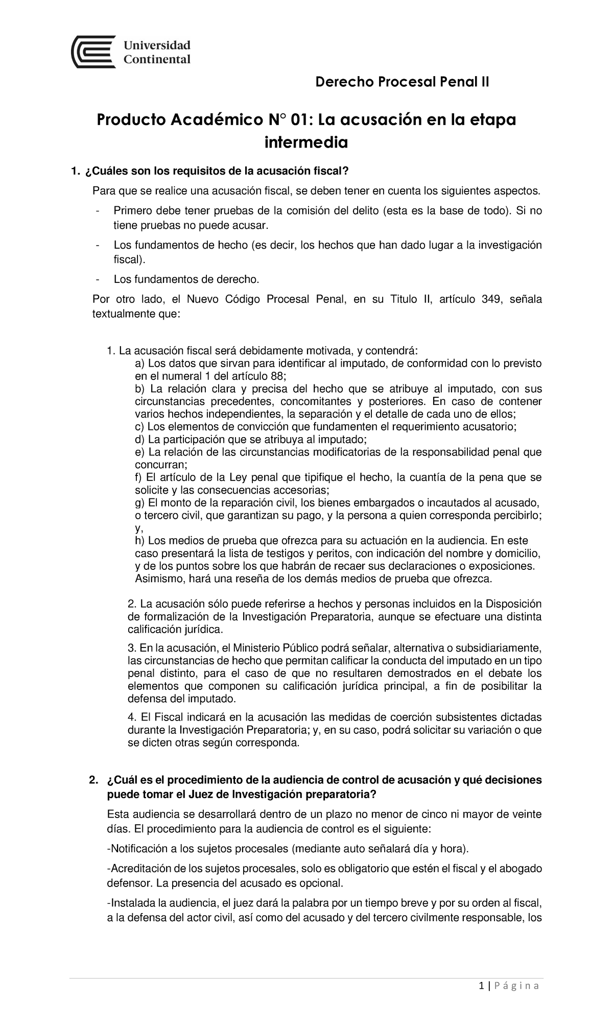 PA 1 Derecho Procesal Penal II - 1 | P · g i n a Derecho Procesal Penal ...
