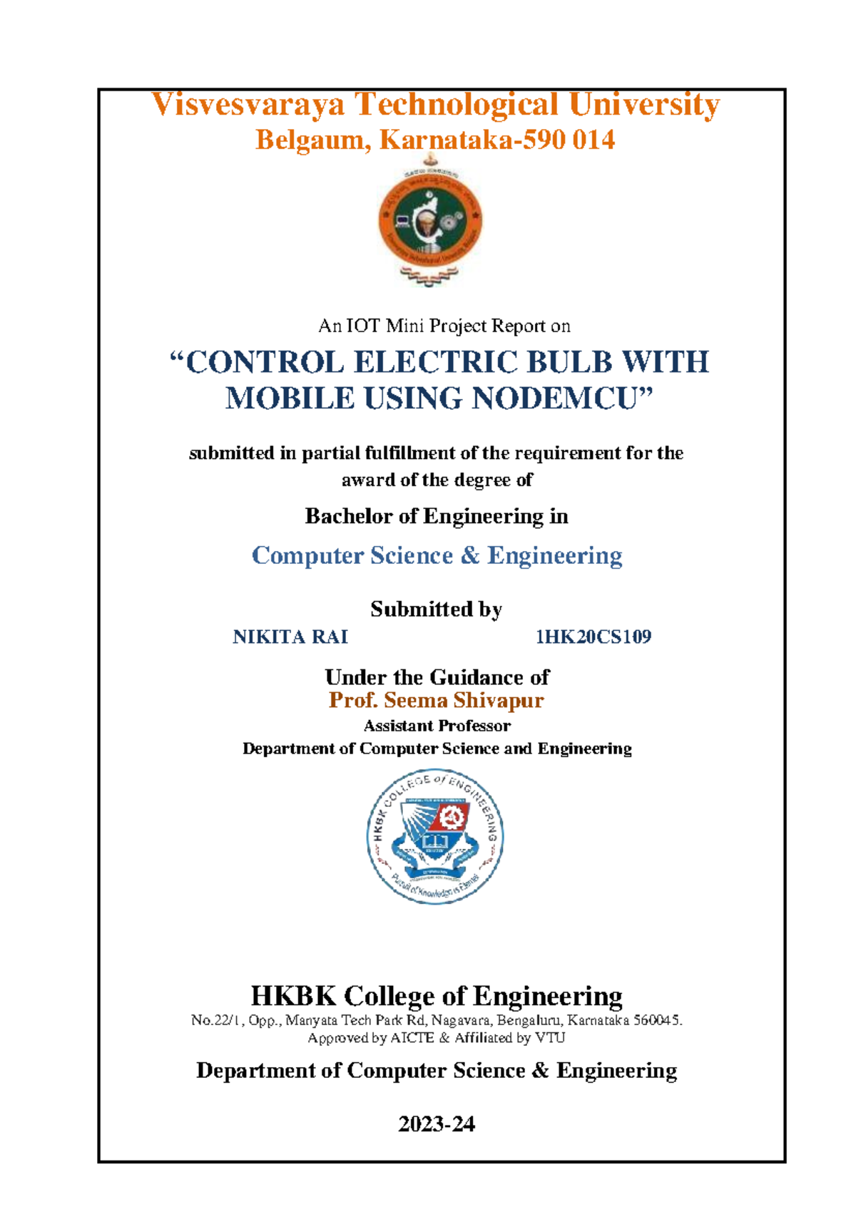 IOT Mini Project Report: Control Electric Bulb with Mobile (1HK20CS ...
