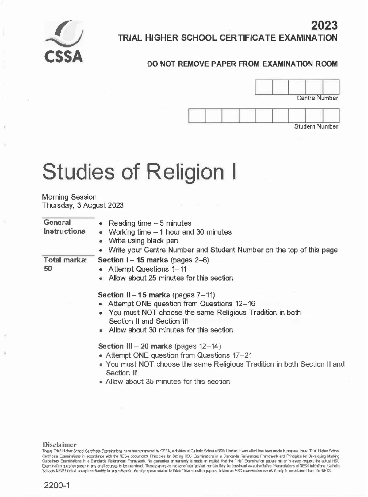 2019 HSC Trial Exam: Studies of Religion II - Total Marks 100 - Studocu