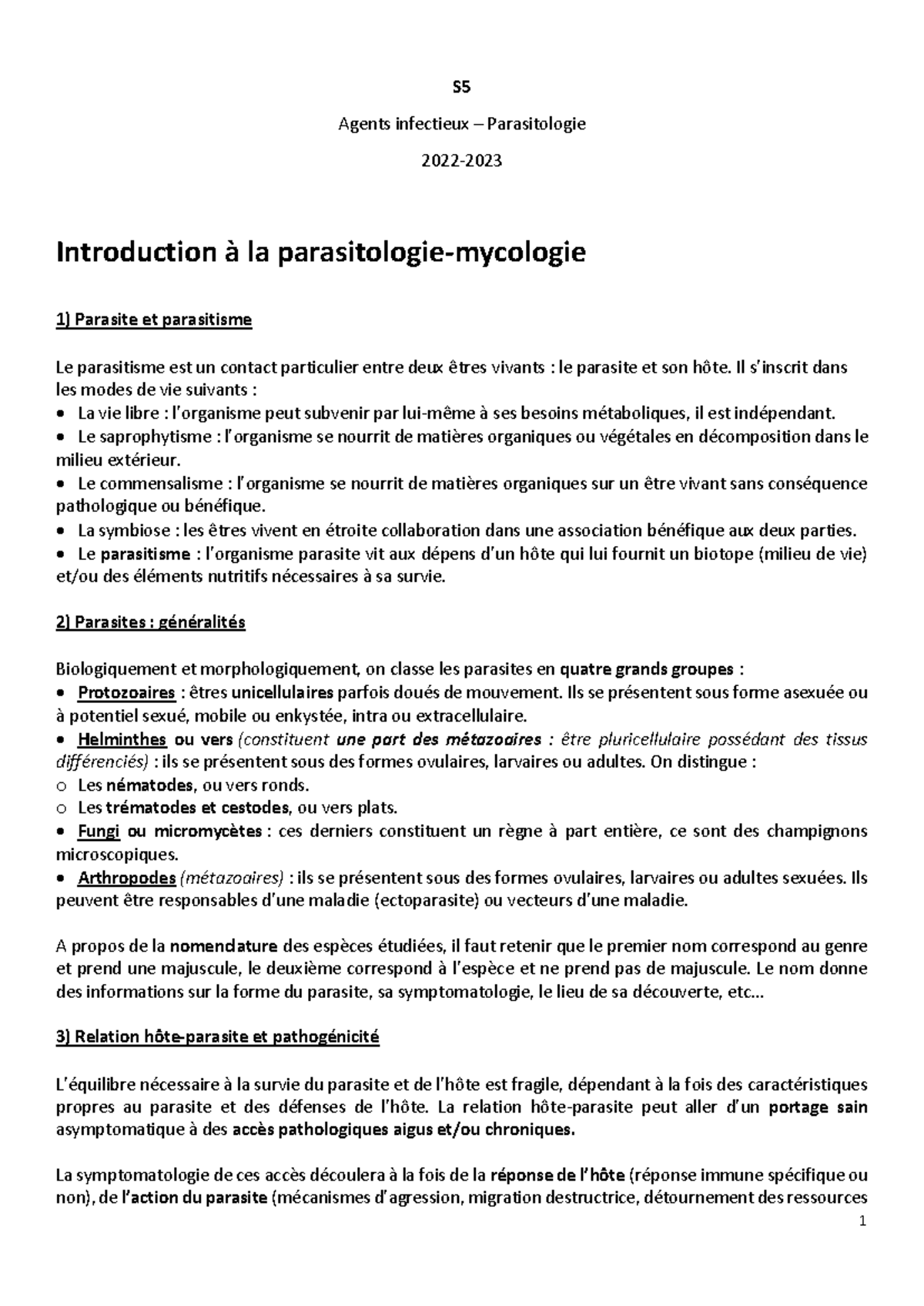 Polycop S5 Introduction à la Parasitologie et aux Parasites - Studocu