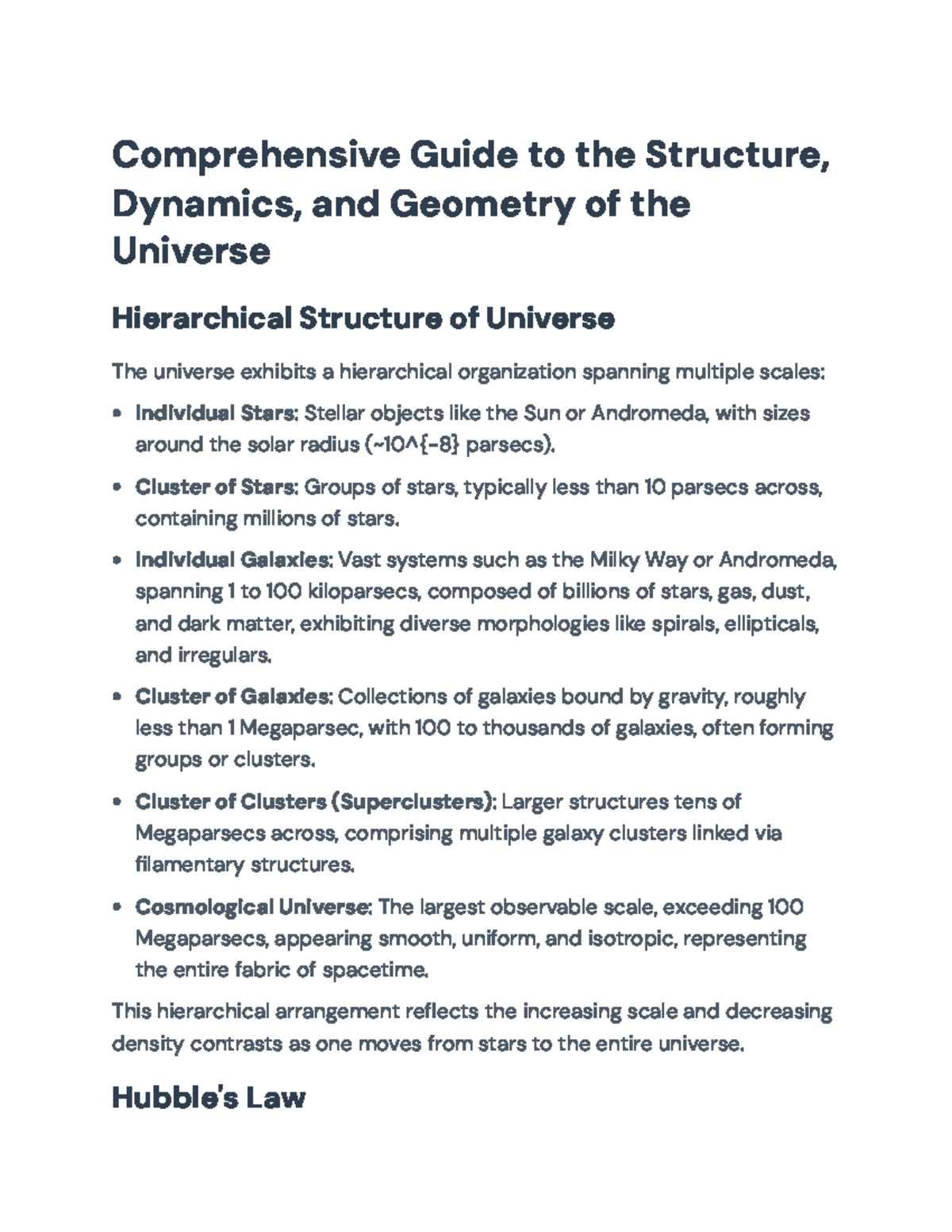 Comprehensive Study of the Universe's Structure and Dynamics (ASTR 101 ...