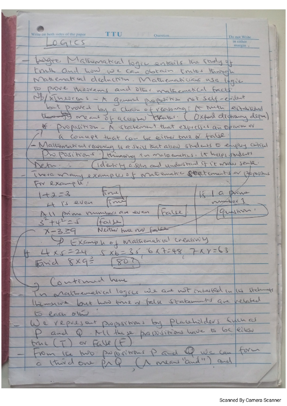 TTU Math 101: Introduction to Mathematical Logic and Proof Techniques ...