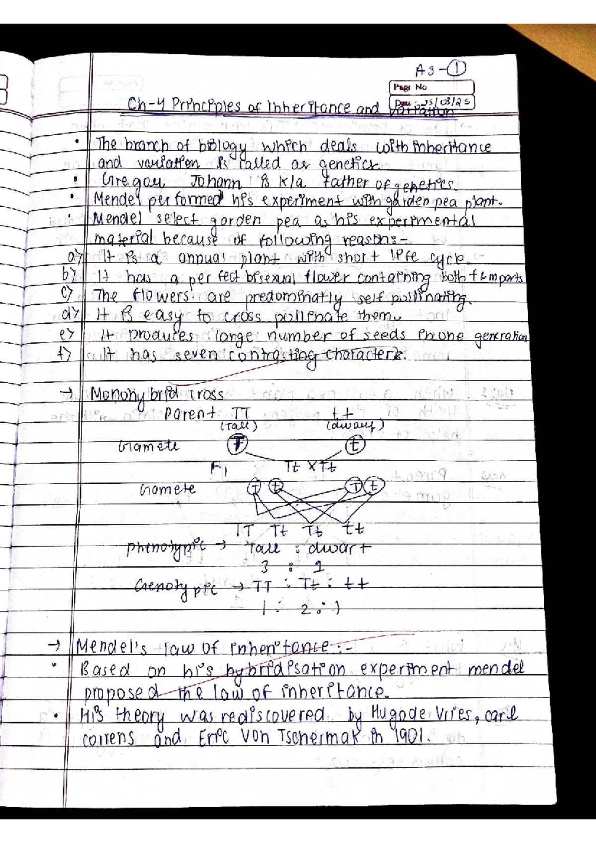 Biology Class 12: Principles of Inheritance and Variation Notes - Studocu