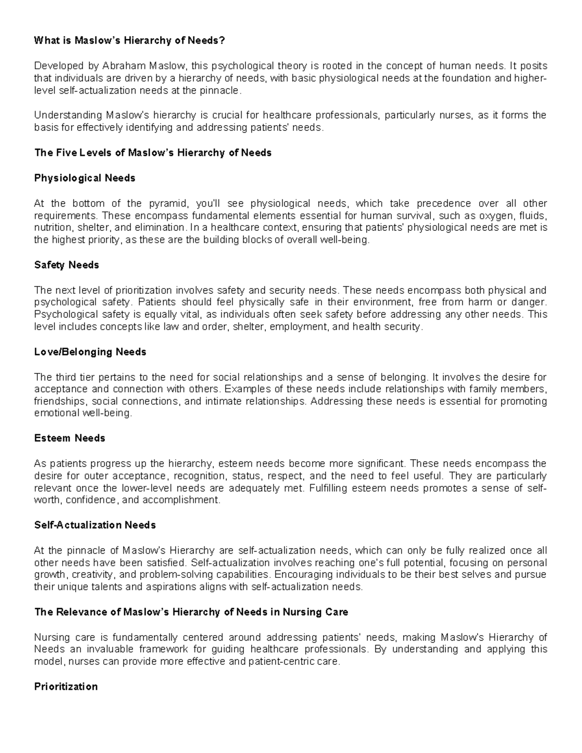 Maslow's 1 - Lecture note - What is Maslow’s Hierarchy of Needs ...
