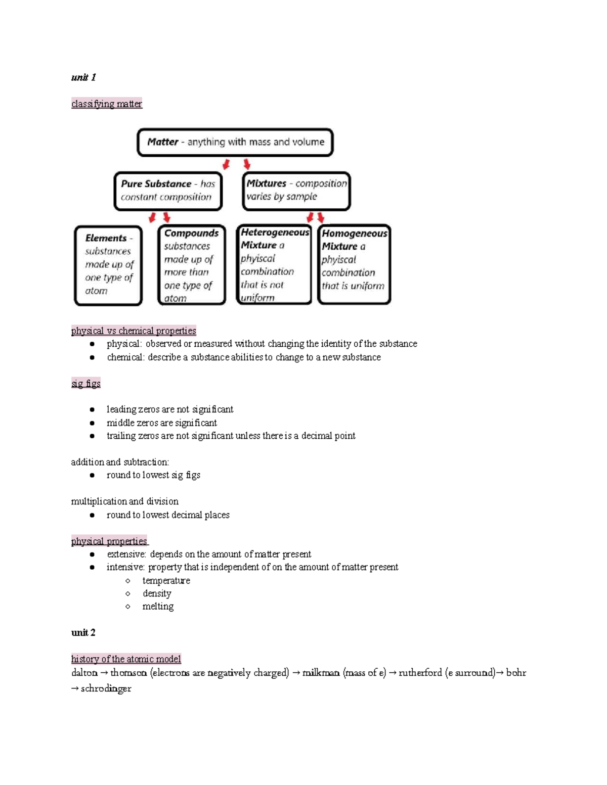 CHE 201 Exam 1 Review - Classifying Matter & Atomic Models - Studocu