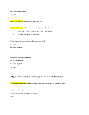 Managerial Accounting Notes - 4/10/ Master Budgeting Expressing future ...