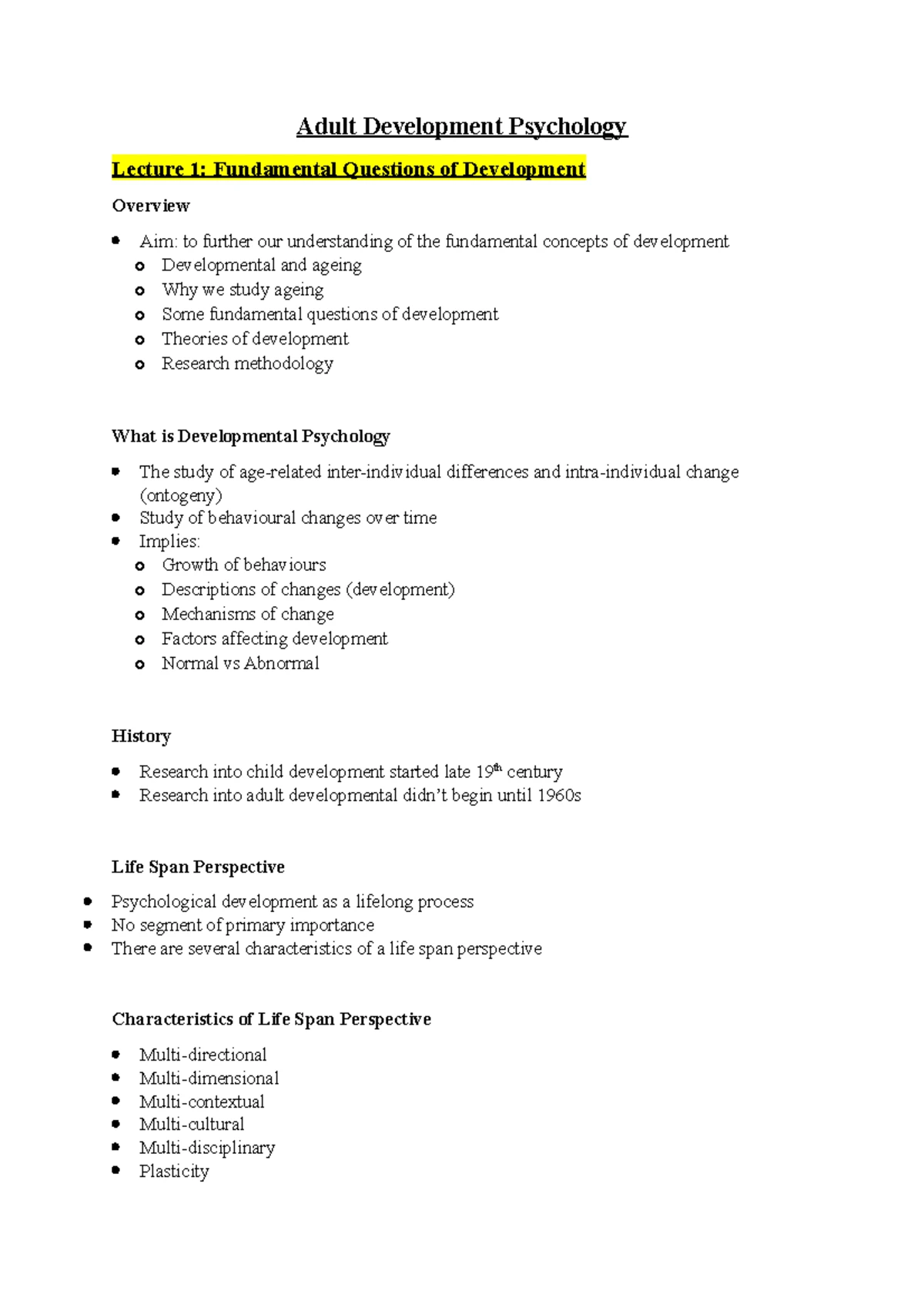 PSYC3003 Adult Developmental Psychology Course Outline - Semester 2 ...