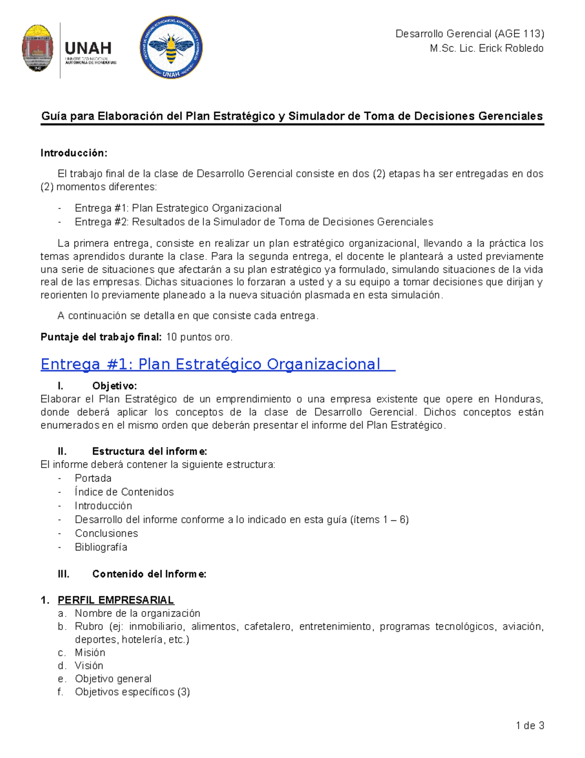 Guía para Plan Estratégico y Simulador en Desarrollo Gerencial (AGE 113 ...