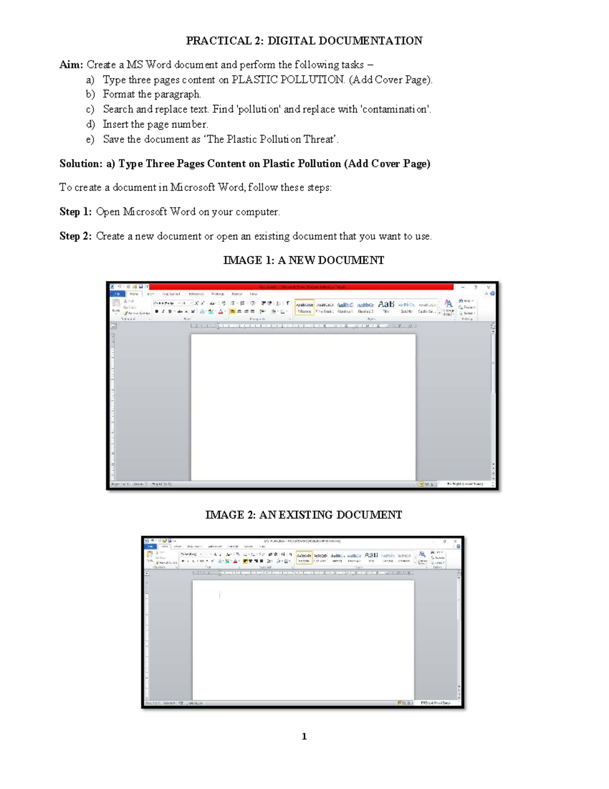 PRACTICAL 2: MS Word Guide on Plastic Pollution Documentation - Studocu