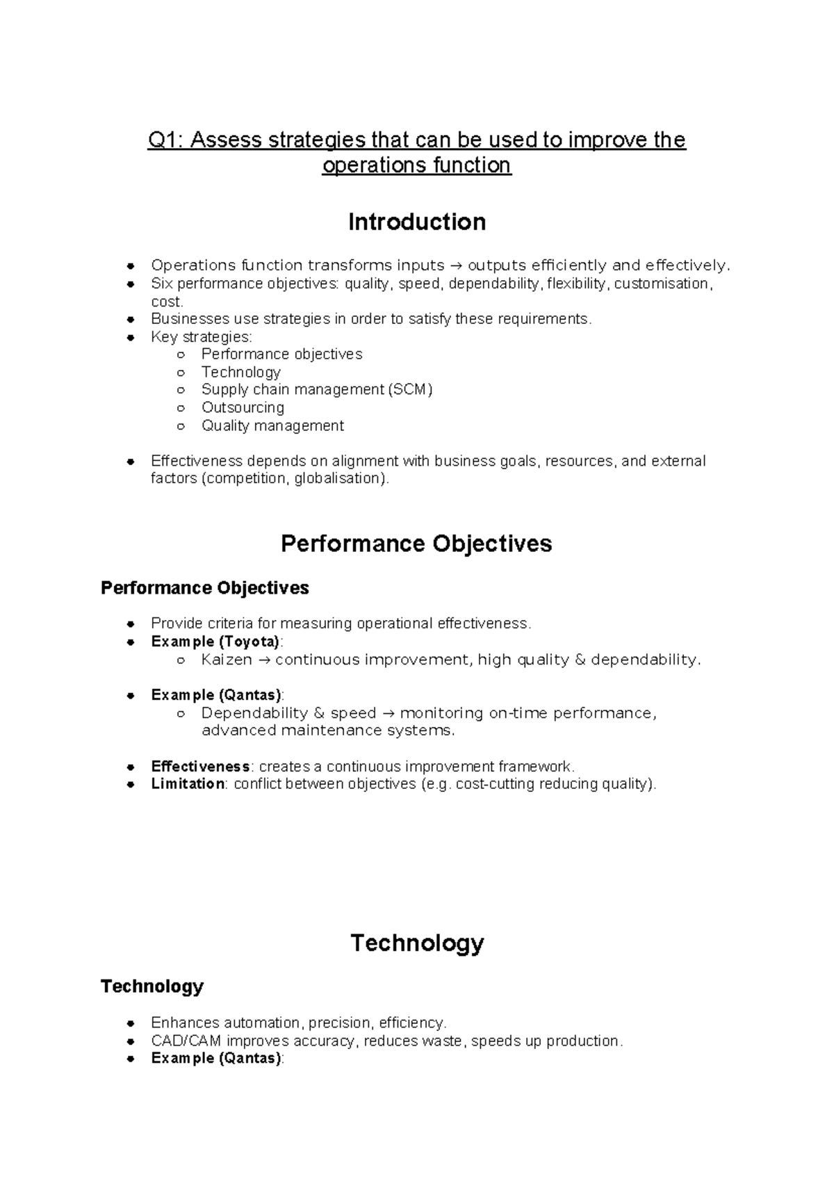 Q1: Strategies for Enhancing Operations Function Efficiency - Studocu