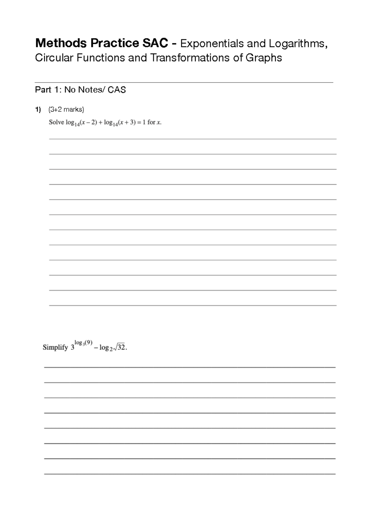 Unit 2 Practice SAC - Methods Practice SAC - Exponentials and ...
