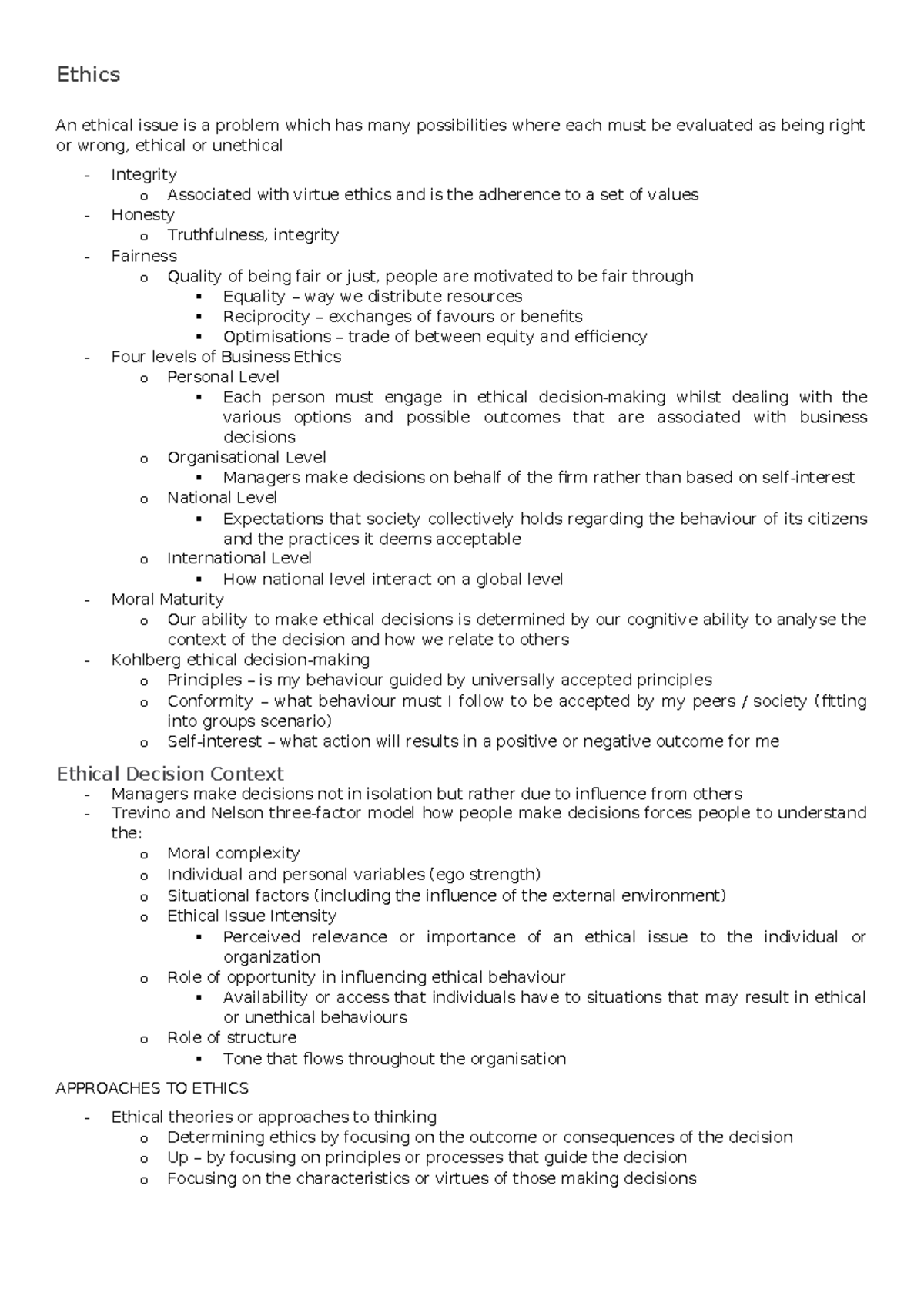 Ethics in Business: Lecture Notes on Decision-Making & Integrity - Studocu