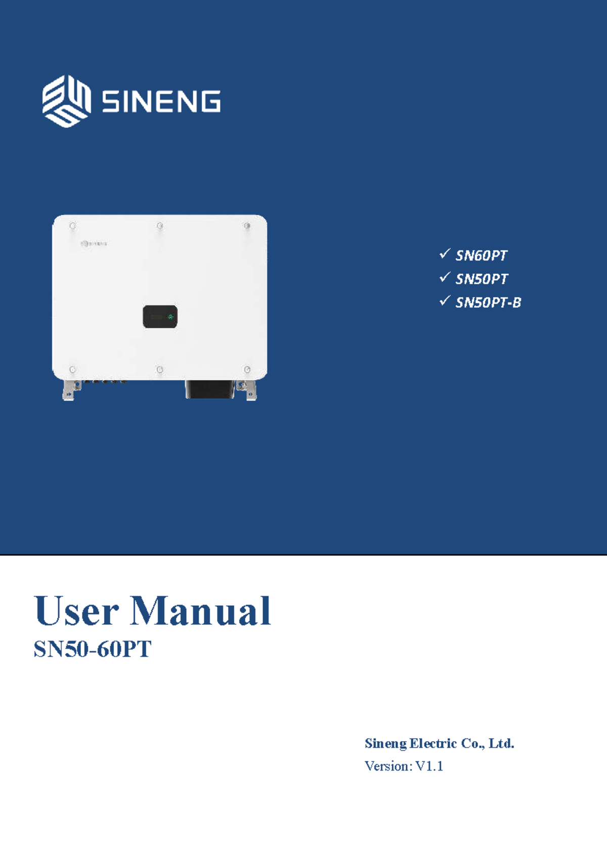 SN60PT & SN50PT User Manual - Sineng PV Inverters V1.1 - Studocu