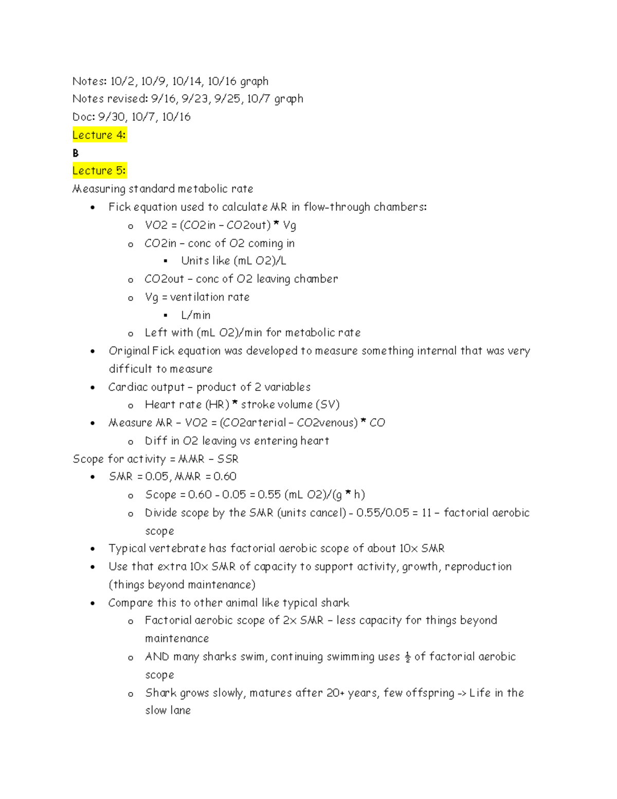 Lecture Notes on Metabolic Rate and Allometry - Studocu