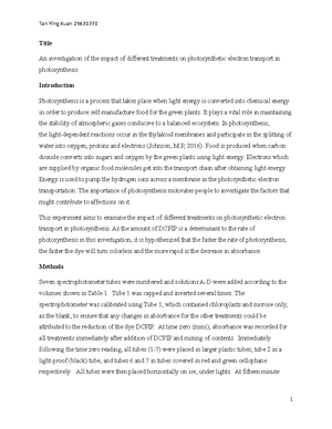 Lab 3 Photosynthesis Report - The Effect of Different Chloroplast ...