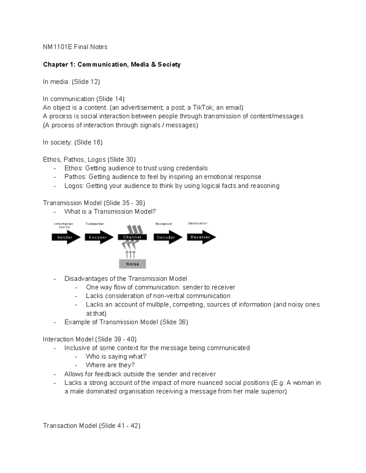 NM1101E Notes - NM1101E Final Notes Chapter 1: Communication, Media ...