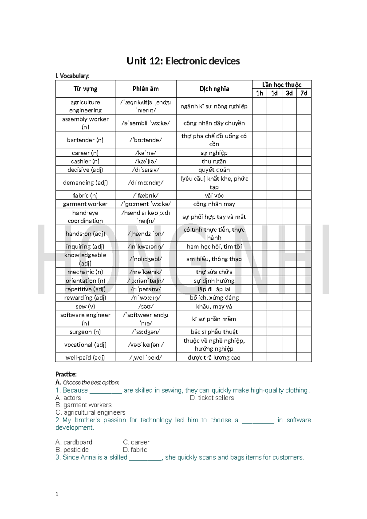 Unit 12: Vocabulary on Electronic Devices - Global Success 9 - Studocu