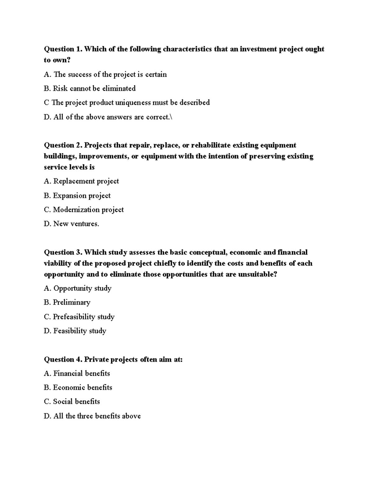Test Appraisal - Investment Project Characteristics and Analysis - Studocu