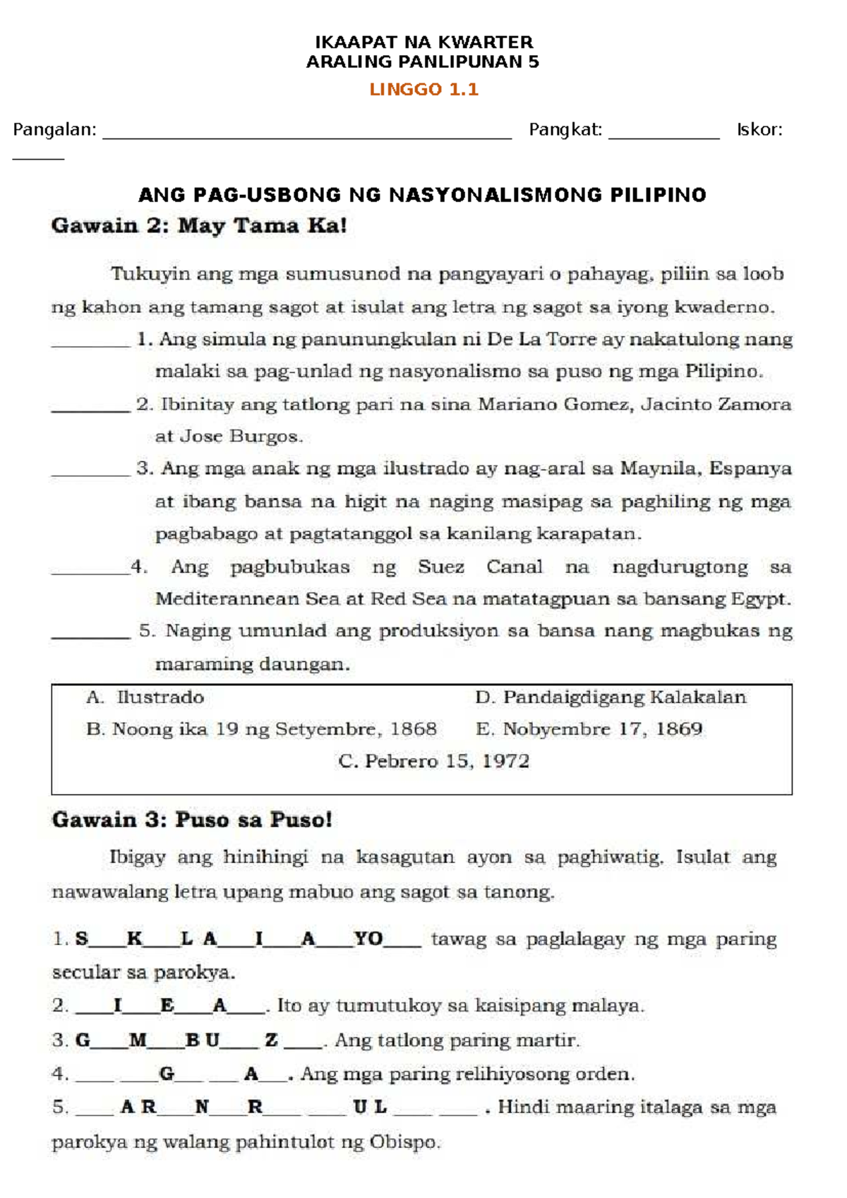 Blended-AP5-Q4-W1 - 1 - a worksheet - filipino modyul - IKAAPAT NA ...