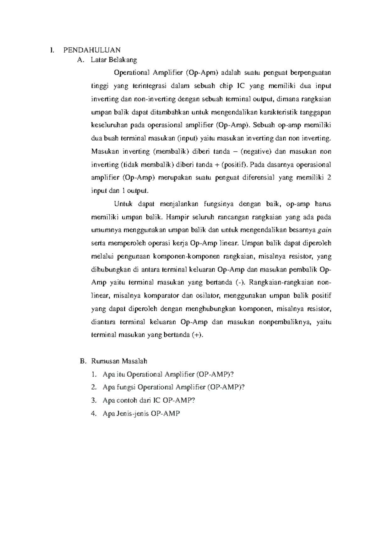 Makalah Dasar Elektronika: Pemahaman Operational Amplifier (OP-AMP) - Document Preview