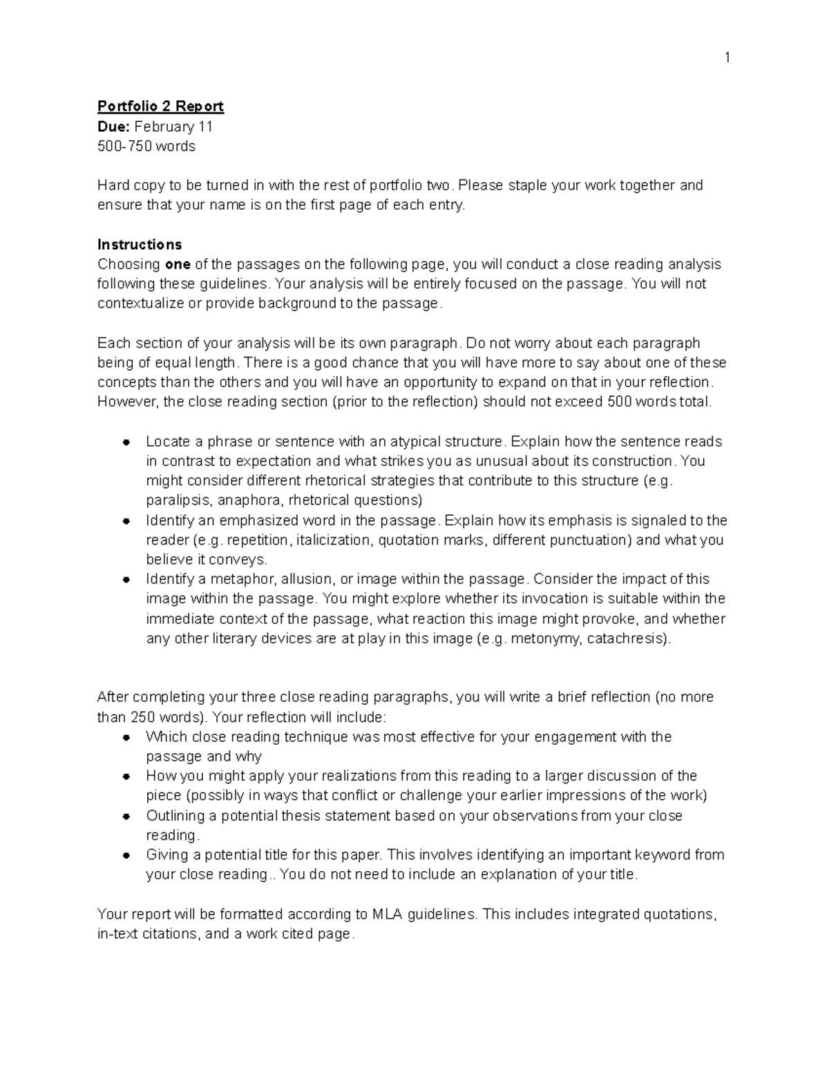 Portfolio 2 Report: Close Reading Analysis Instructions and Guidelines ...