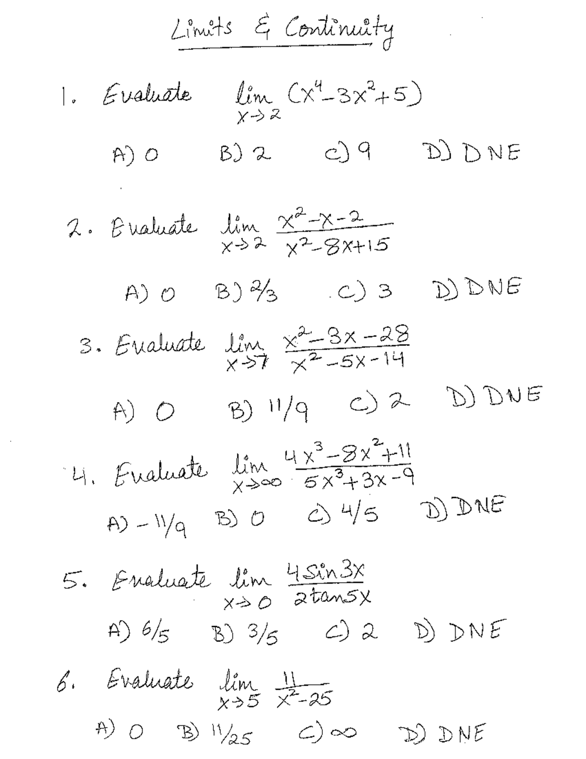 Limits and Continuity: Evaluations and Differentiation Techniques ...