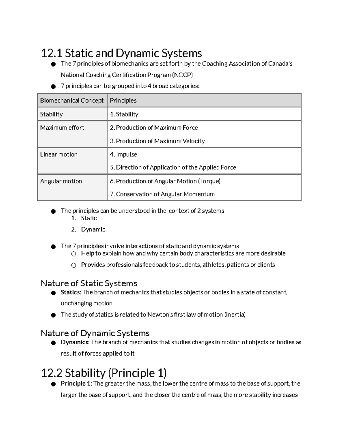 12 Seven Principles of Biomechanics: Static & Dynamic Systems Overview ...
