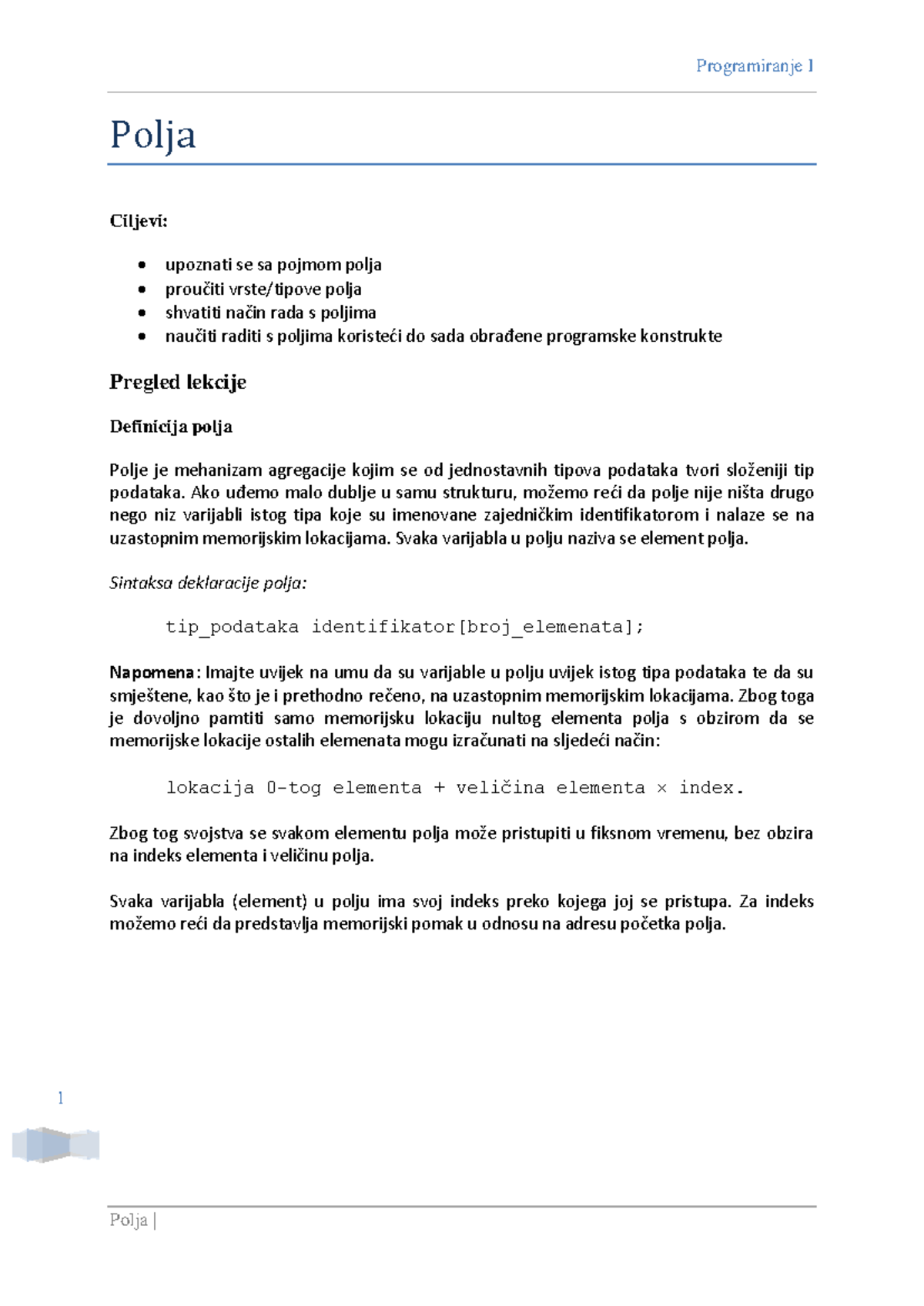 Programiranje - Polja: Razumijevanje i Rad s Poljima u C++ - Studocu