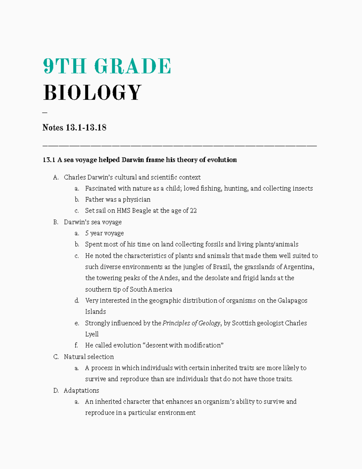 Bio Notes Chapter 13: The Theory and Mechanisms of Evolution - Studocu