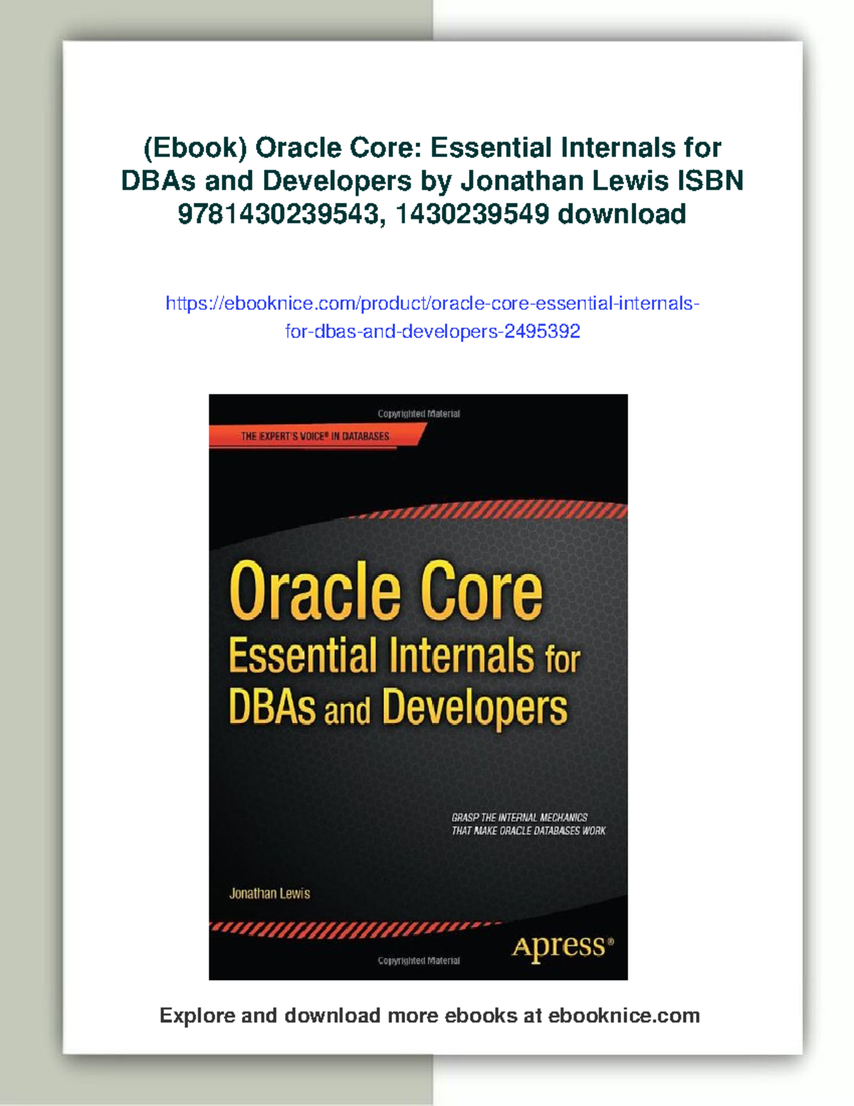 (Ebook) Oracle Core: Essential Internals for DBAs and Developers - Studocu