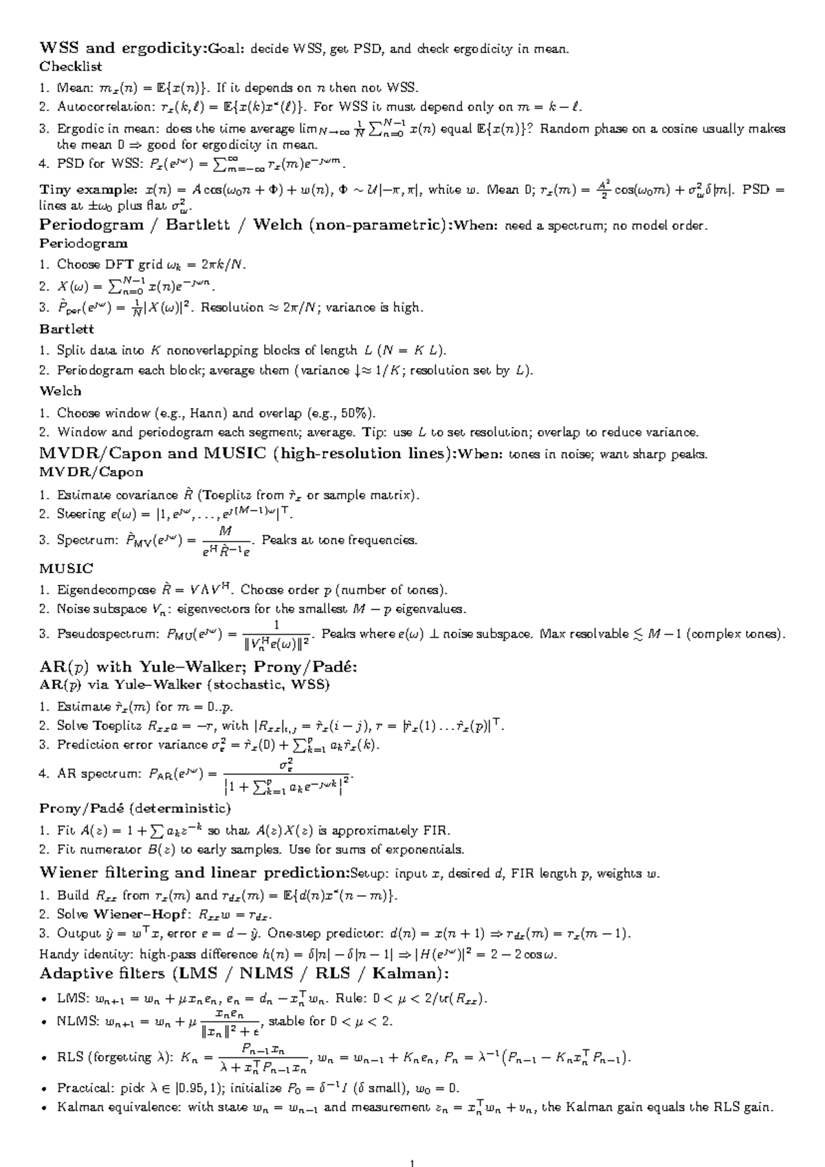 DSPS CHEA Sheet: WSS, Ergodicity, and PSD Analysis Guide - Studeersnel