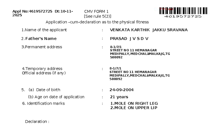 CMV FORM 1 Application for Physical Fitness - Appl No: 4619572725 - Studocu