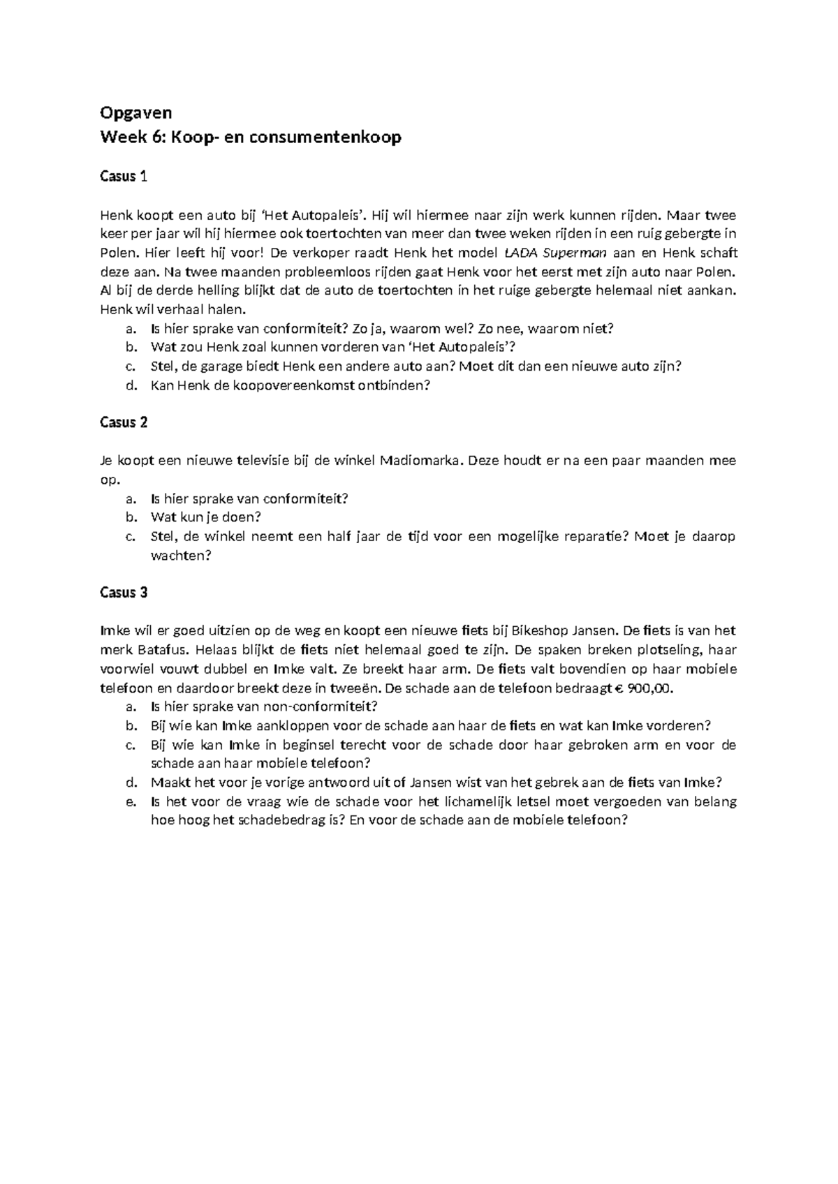 Opgaven Week 6: Koop- en Consumentenkoop - Student Oefeningen - Studeersnel
