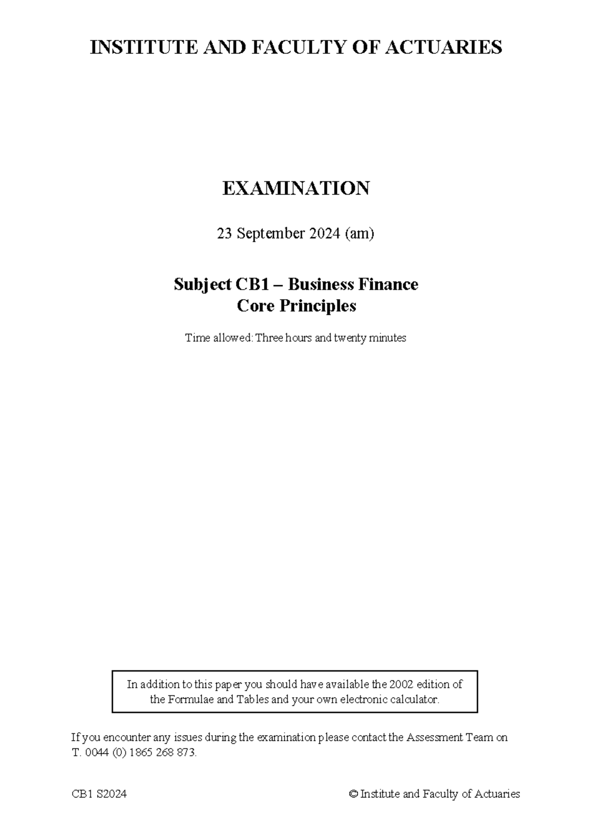 CB1 Business Finance Final Exam Paper - September 2024 - Studocu