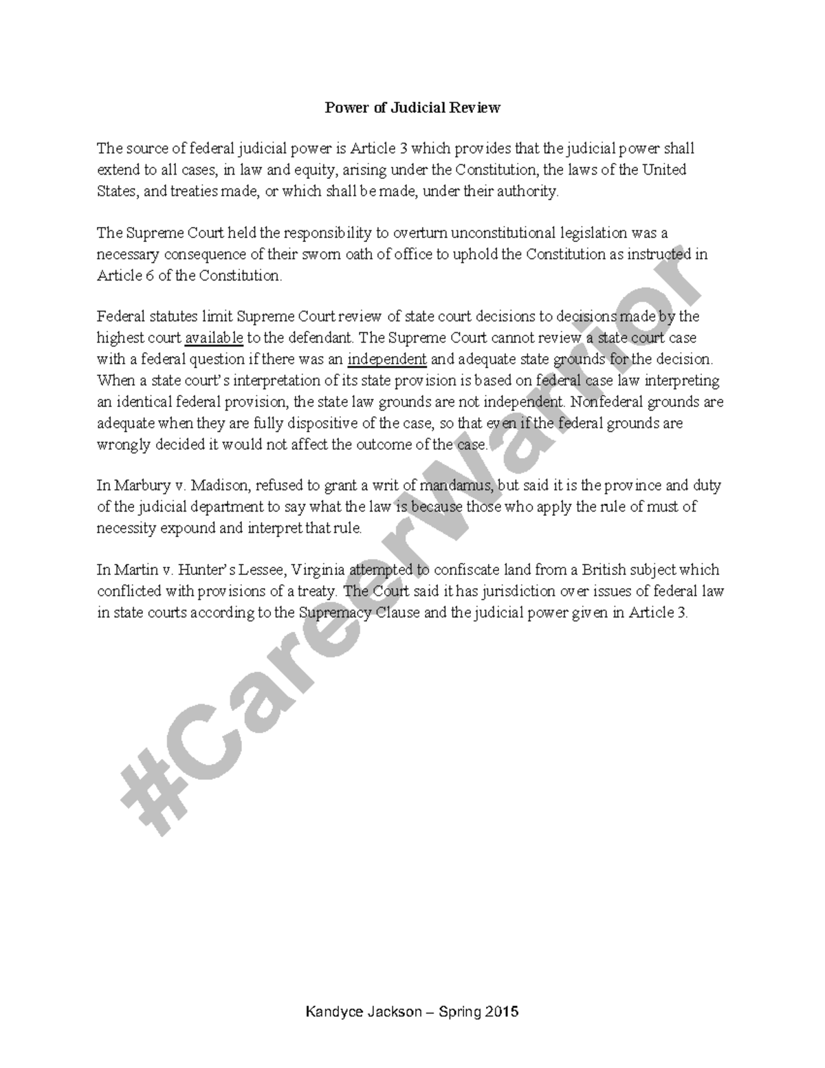 Final Rule Statements: Con Law - Judicial Review & Justiciability - Studocu