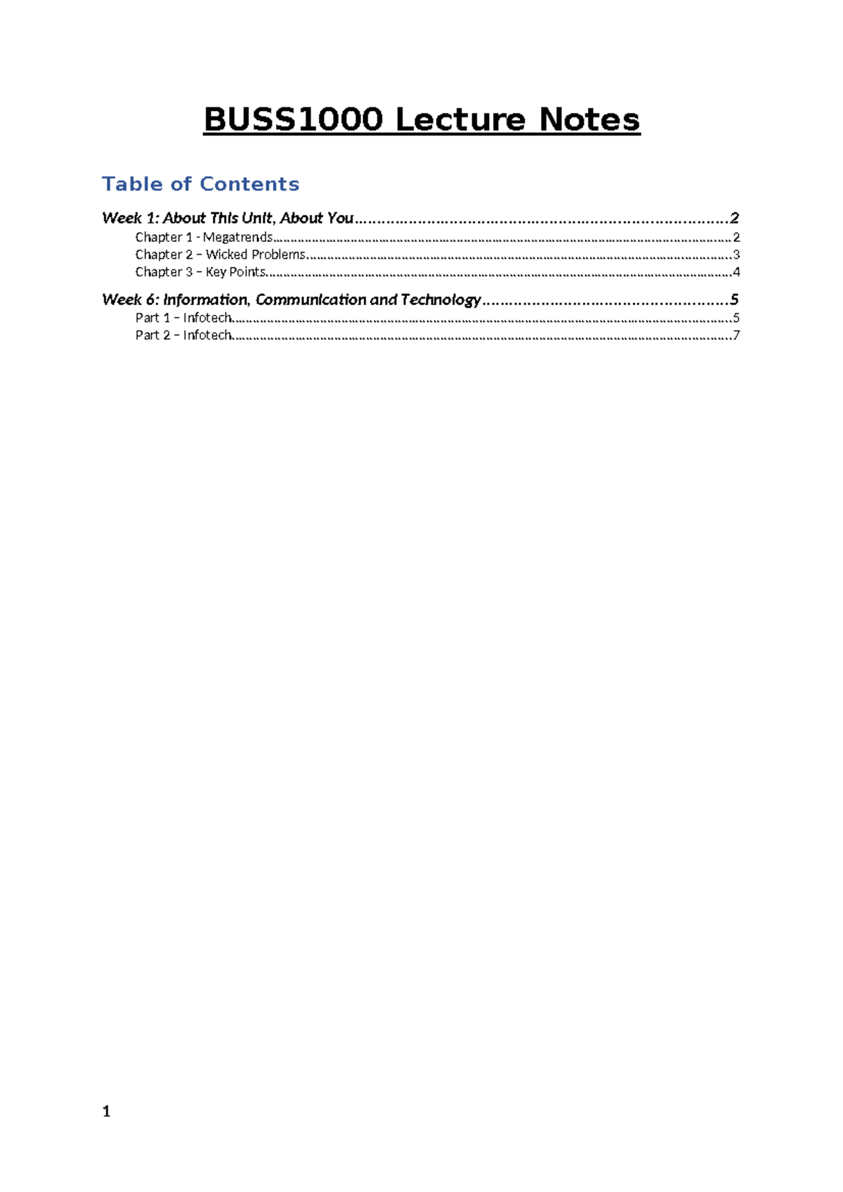 BUSS1000 Lecture Notes - BUSS1000 Lecture Notes Week 1: About This Unit ...