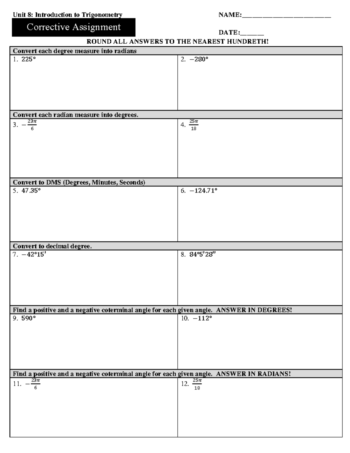 Unit 8: Trigonometry Corrective Assignment Review S2 - Studocu