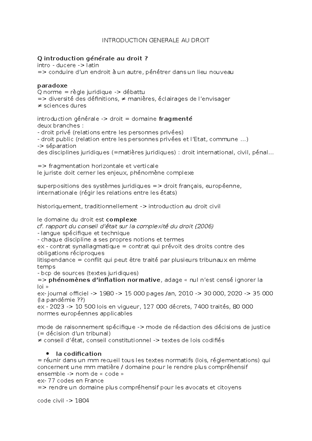 Cours 1 - INTRODUCTION GENERALE AU DROIT Q introduction générale au ...